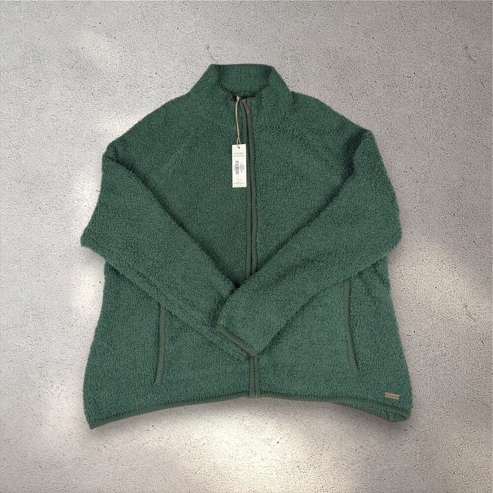 NWT Natural Reflections Sherpa Sweater Women's 1X Green Full Zip Cozy Cabincore